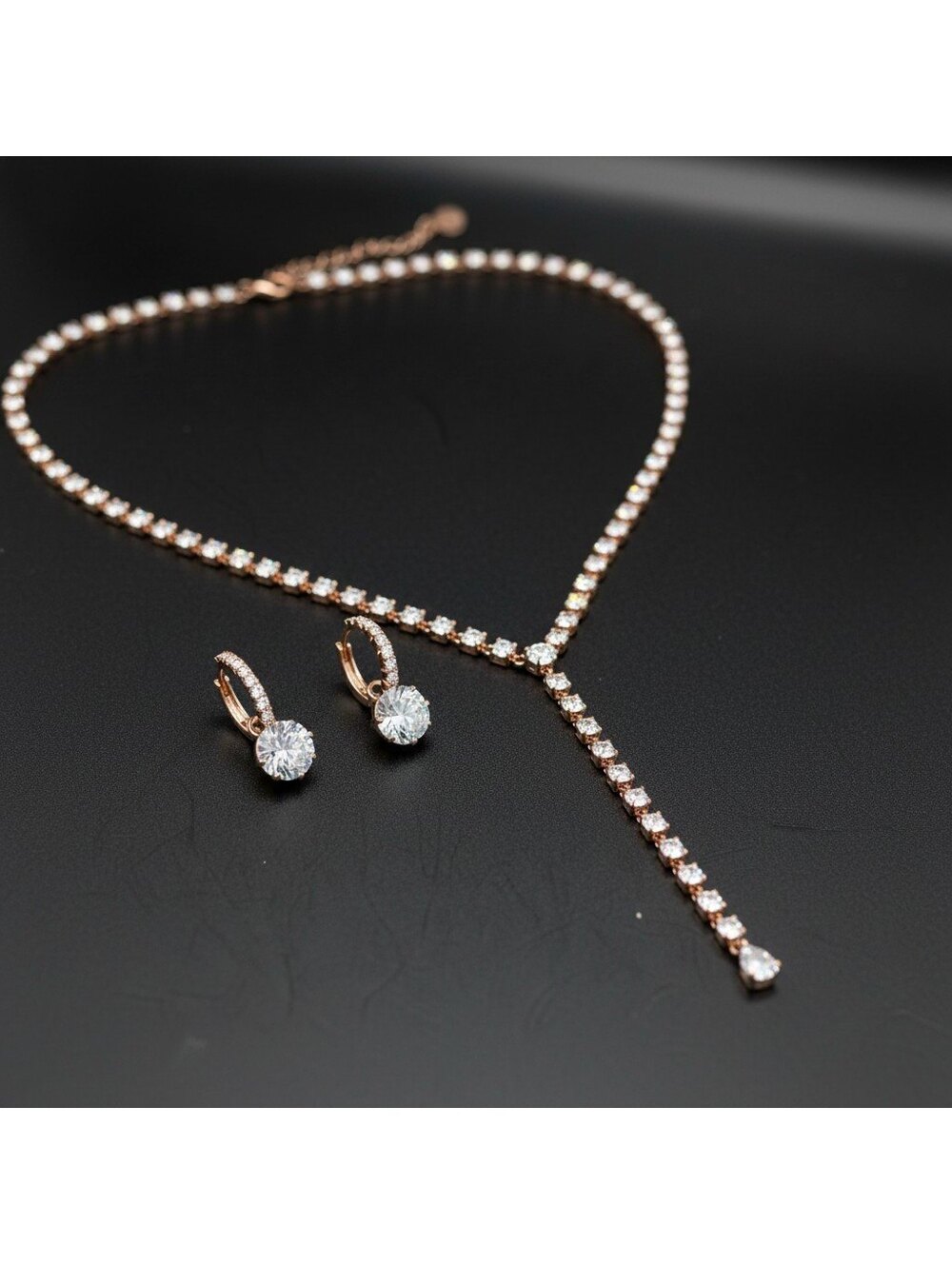 Hespera Rose Gold CZ Larita Lariat Necklace & Earring Set